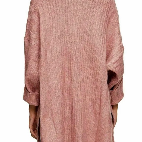 NWT Topshop Long Cardigan Sweater Slouchy Ribbed-Knit Pockets Pink Sz Large 12 - Picture 3 of 10